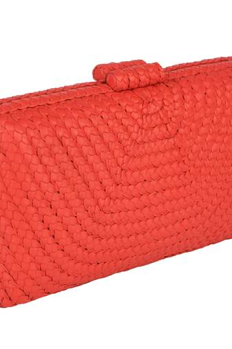 Scarlet red woven pure leather clutch