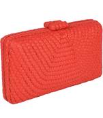 Scarlet red woven pure leather clutch