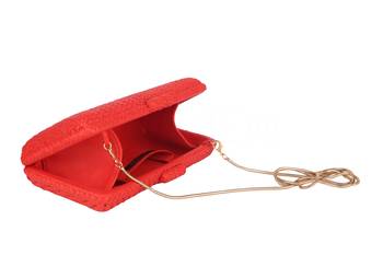 Scarlet red woven pure leather clutch 2