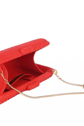 Scarlet red woven pure leather clutch
