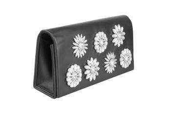 Noir black bloom embellished leather clutch 1