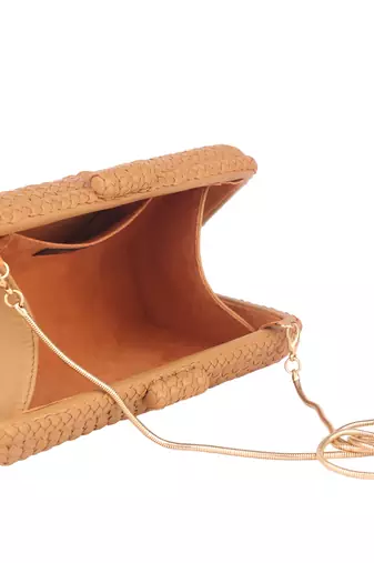 Nude woven clutch