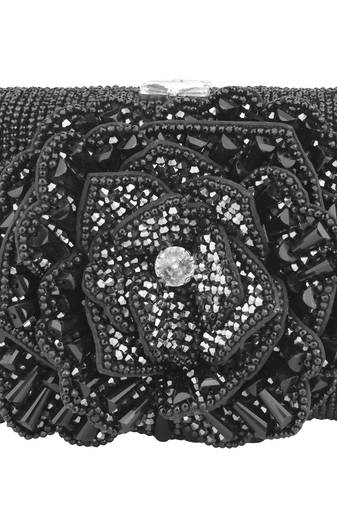 Midnight black bloom clutch