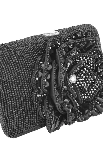 Midnight black bloom clutch