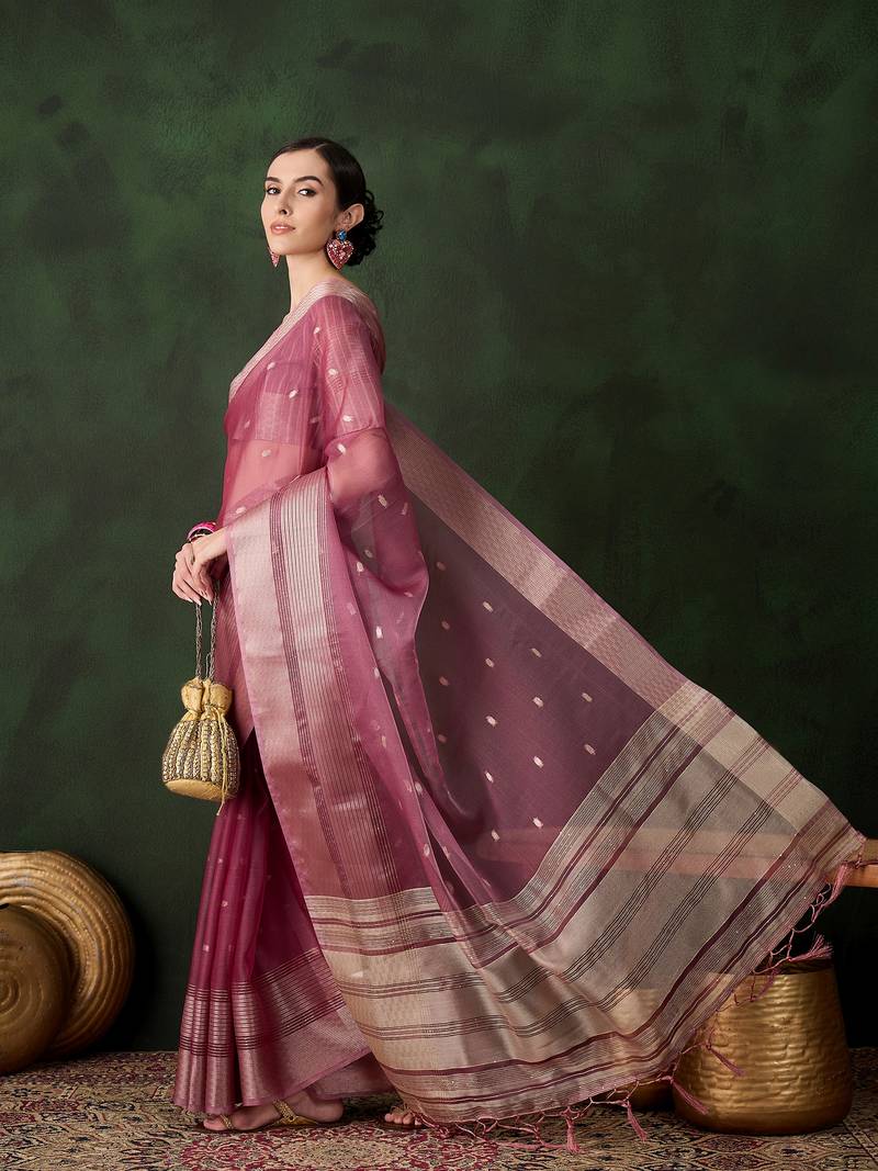 magenta Khadi Organza Jacquard Saree 