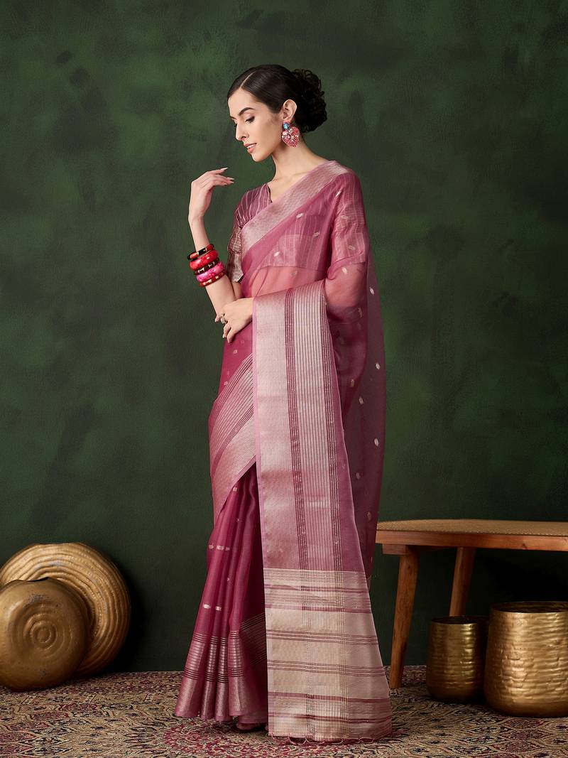 magenta Khadi Organza Jacquard Saree 
