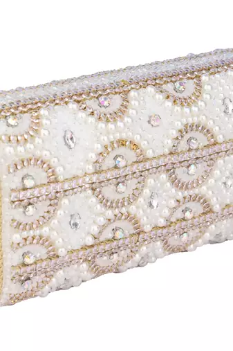 White royal pearl embellished clutch
