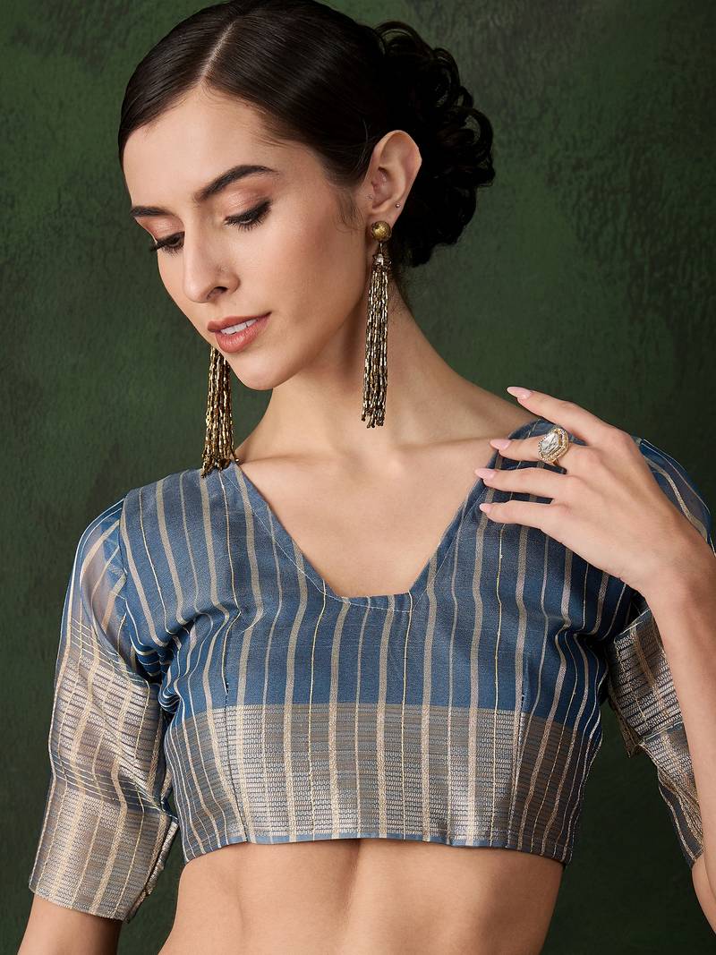 teal Khadi Organza Jacquard Saree 