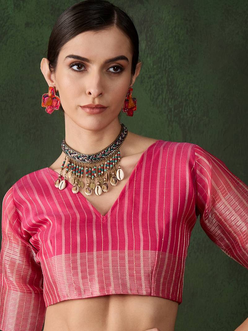 pink Khadi Organza Jacquard Saree 