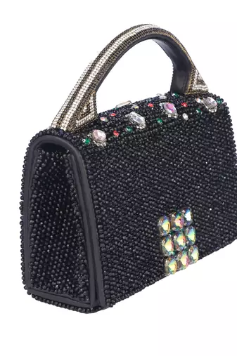 Black royal beaded hand clutch