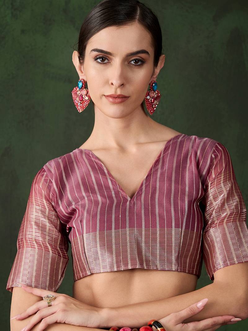 magenta Khadi Organza Jacquard Saree 