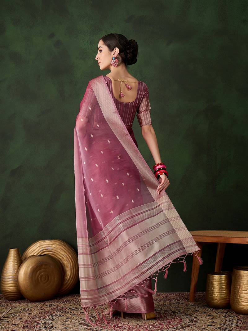 magenta Khadi Organza Jacquard Saree 