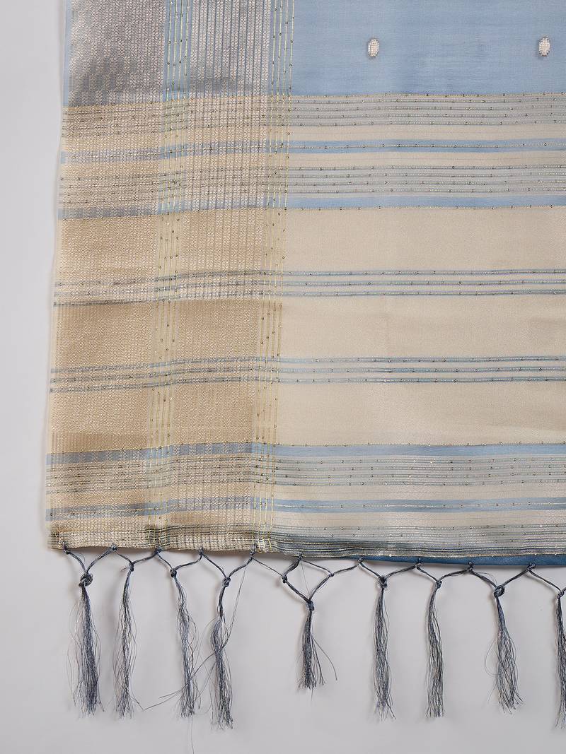 teal Khadi Organza Jacquard Saree 