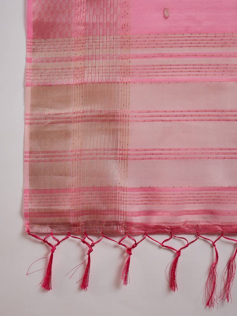pink Khadi Organza Jacquard Saree 