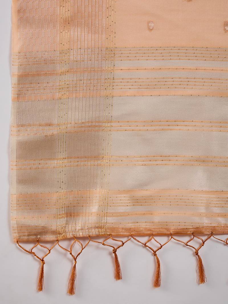 orange Khadi Organza Jacquard Saree 