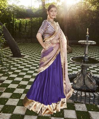 purple silk plain Lehenga With Gota Border 2