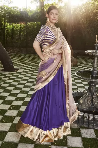 purple silk plain Lehenga With Gota Border