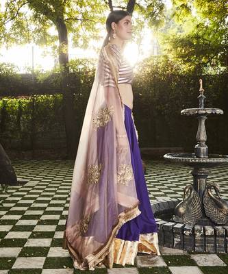 purple silk plain Lehenga With Gota Border 3
