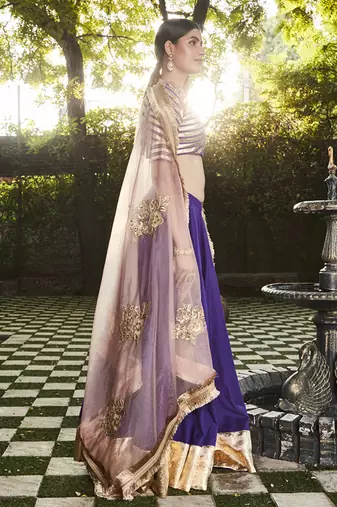 purple silk plain Lehenga With Gota Border