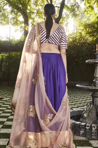 purple silk plain Lehenga With Gota Border