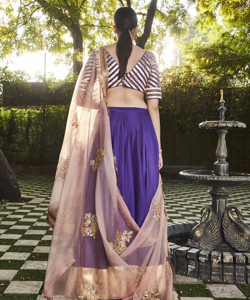 purple silk plain Lehenga With Gota Border
