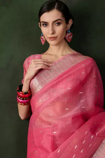 pink Khadi Organza Jacquard Saree 