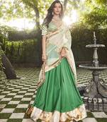 green silk plain Lehenga With Gota Border