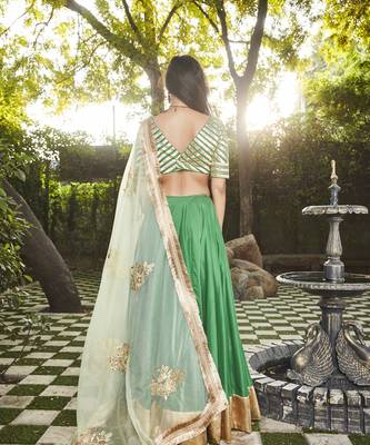green silk plain Lehenga With Gota Border 3