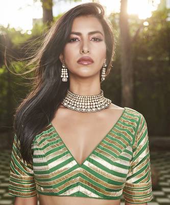 green silk plain Lehenga With Gota Border 4