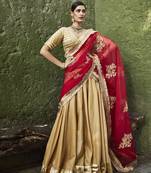 gold silk plain Lehenga With Gota Border