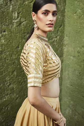 gold silk plain Lehenga With Gota Border