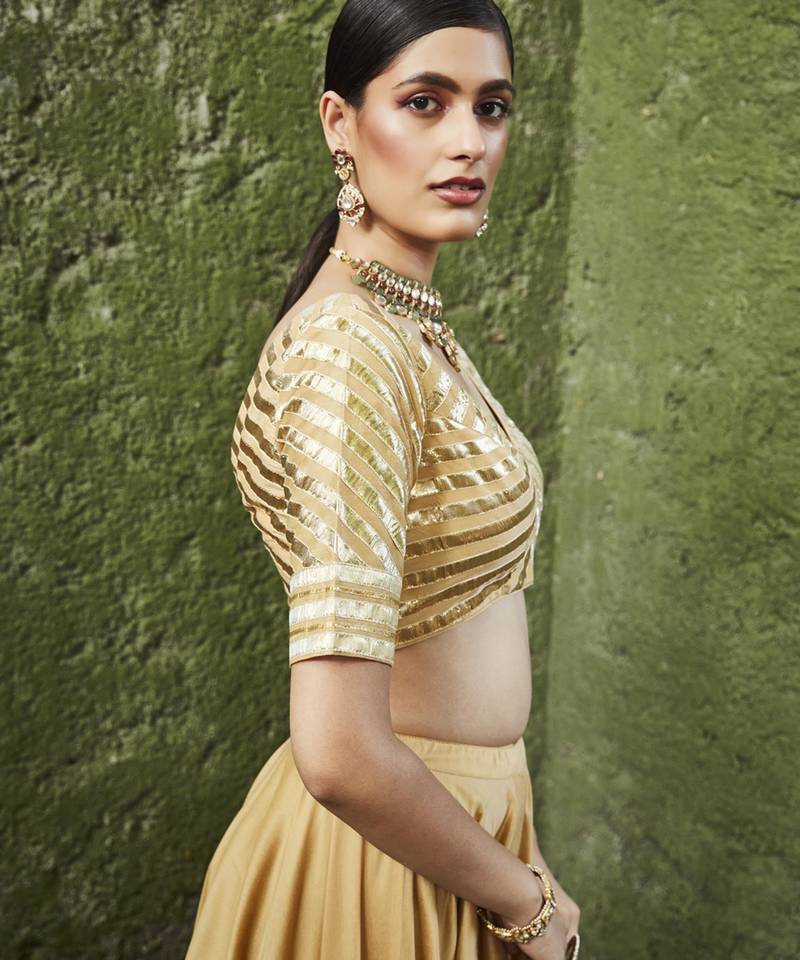 gold silk plain Lehenga With Gota Border