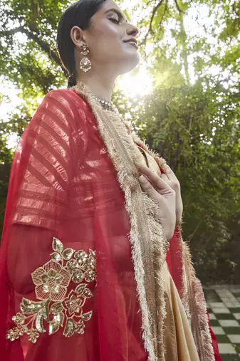 gold silk plain Lehenga With Gota Border