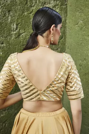 gold silk plain Lehenga With Gota Border