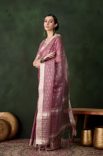 magenta Khadi Organza Jacquard Saree 