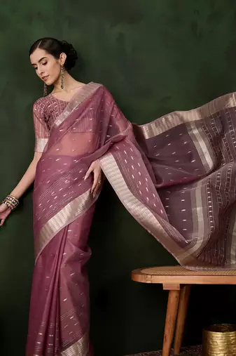 magenta Khadi Organza Jacquard Saree 