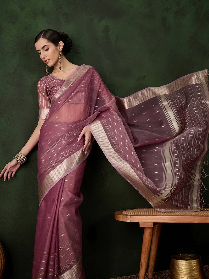 magenta Khadi Organza Jacquard Saree 