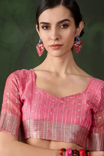 pink Khadi Organza Jacquard Saree 