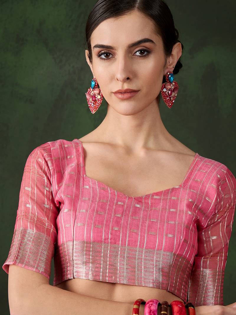 pink Khadi Organza Jacquard Saree 