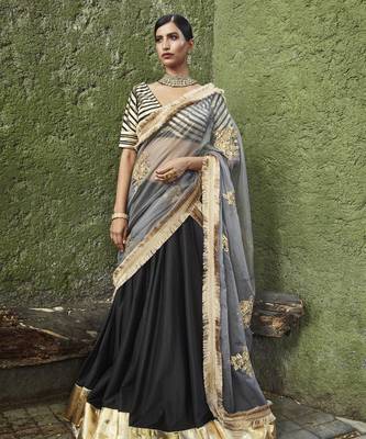 silk plain black  Lehenga With Gota Border 1