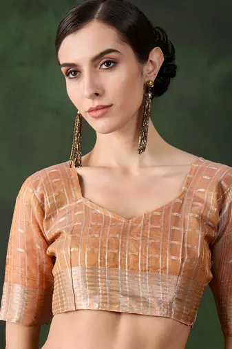 orange Khadi Organza Jacquard Saree 