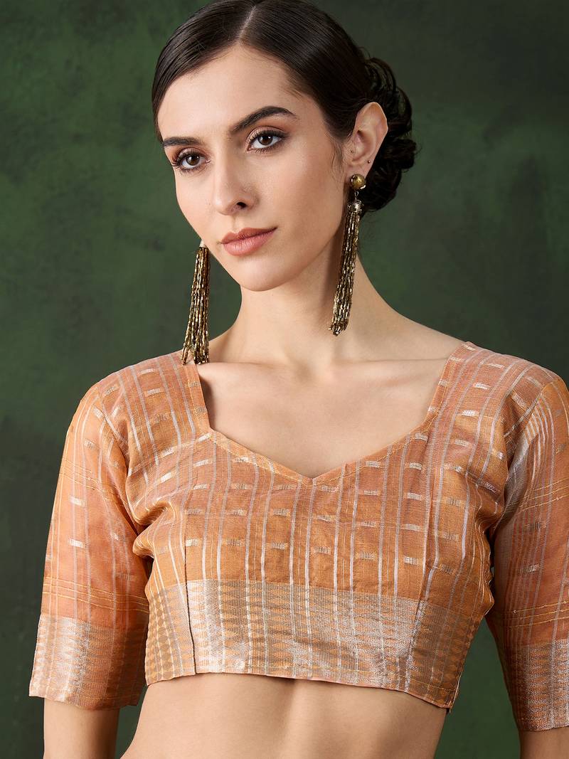 orange Khadi Organza Jacquard Saree 