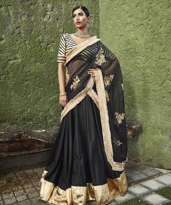 black silk plain Lehenga With Gota Border 1