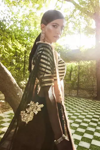 black silk plain Lehenga With Gota Border