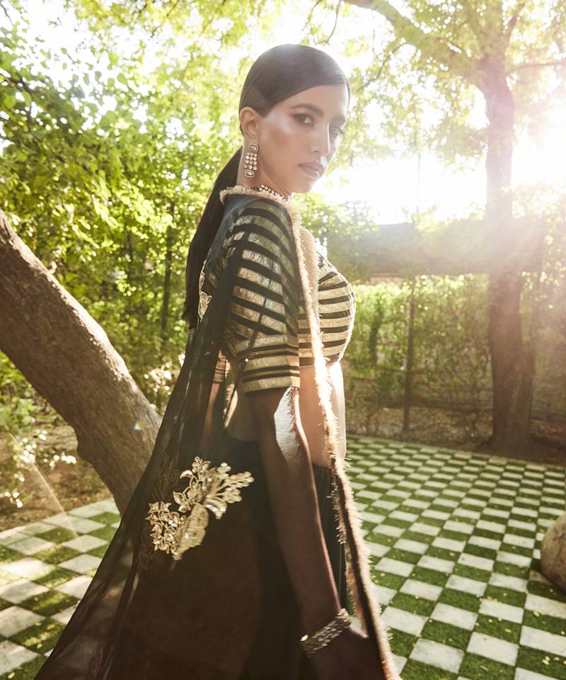 black silk plain Lehenga With Gota Border