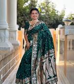 Green soft banarasi silk blend meenakari weaving saree with unstitched blouse