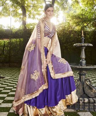 purple silk plain Lehenga With Gota Border 5