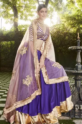 purple silk plain Lehenga With Gota Border