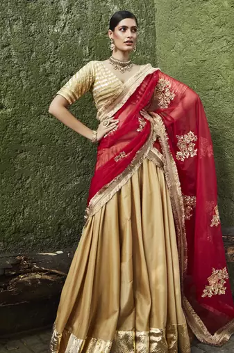 gold silk plain Lehenga With Gota Border