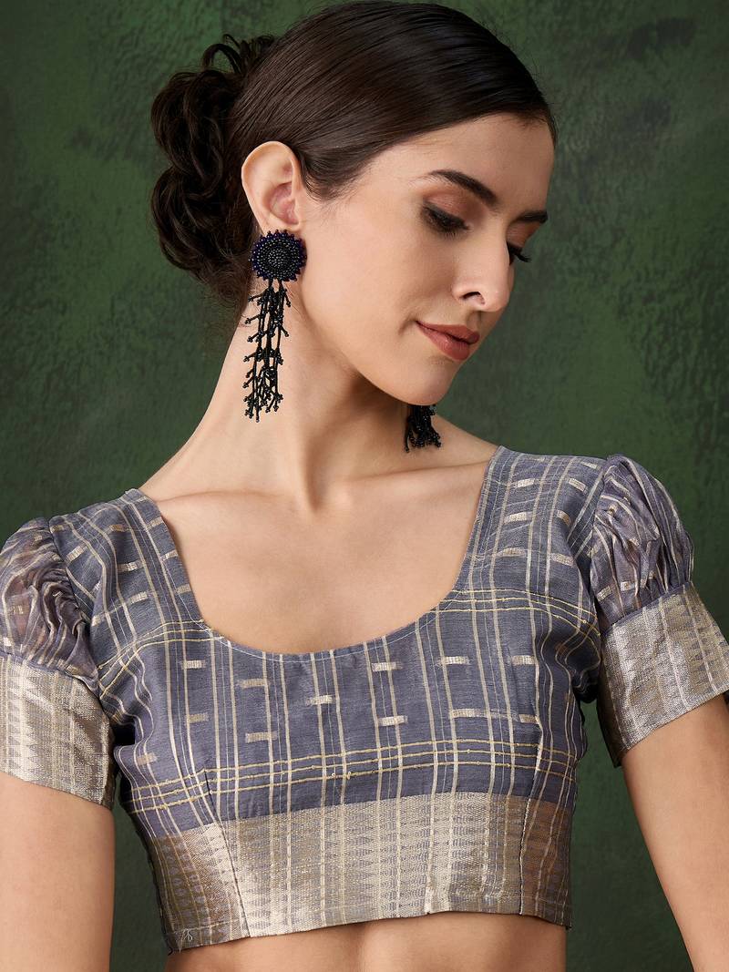 grey Khadi Organza Jacquard Saree 